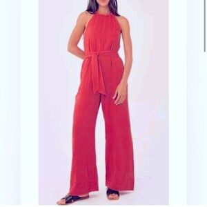 Pact Organic Cotton Coral Tie Neck Belted Jumper with Pockets |‎ Oversized XL